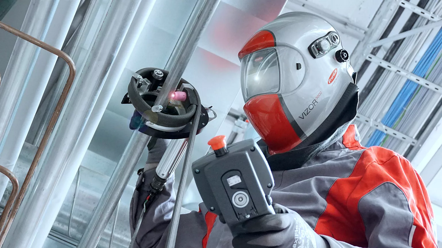 mechanized TIG orbital welding with FOH open weld head FOH, mechanized TIG orbital welding