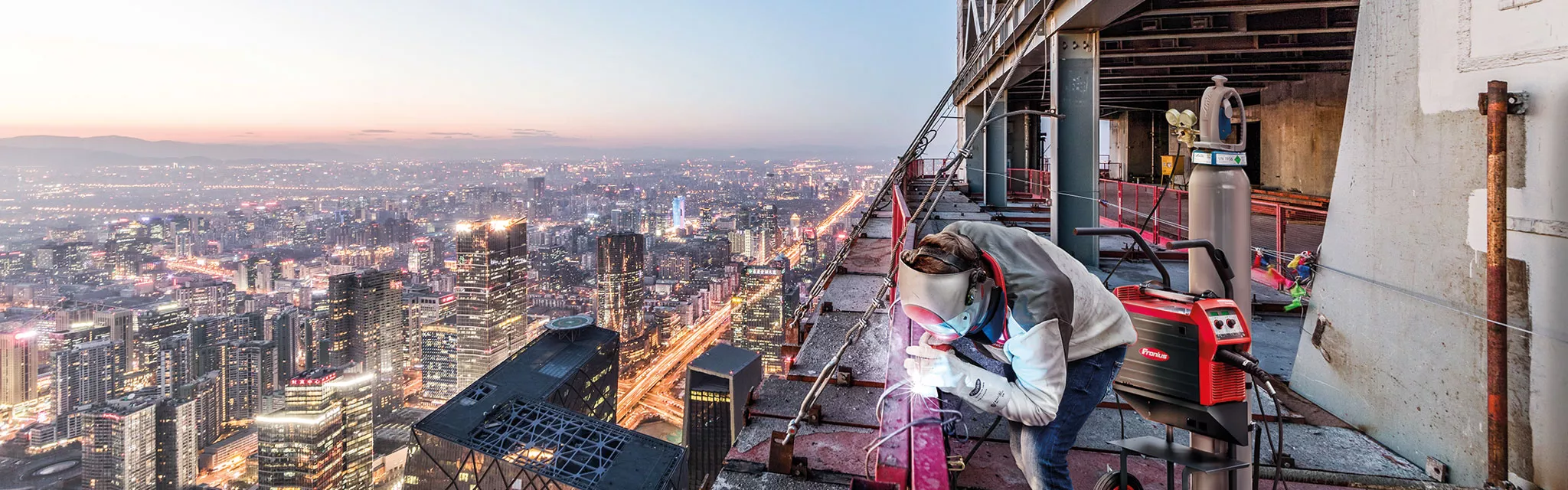 Welding on top of a building