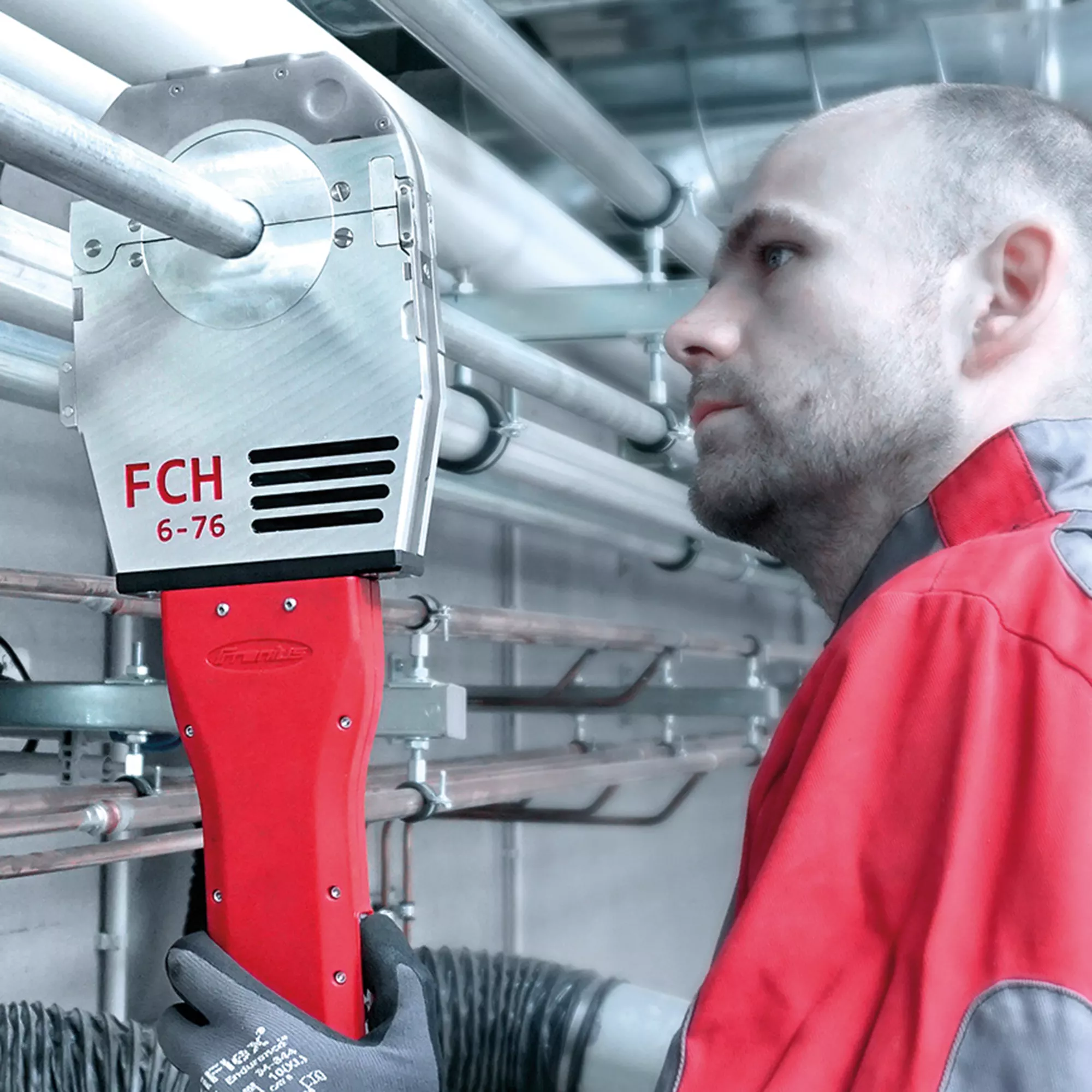 Worker with machine